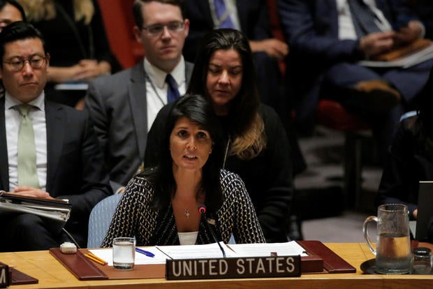 U.S. Ambassador to the United Nations Nikki Haley delivers remarks during a meeting by the United Nations Security Council on North Korea at the U.N. headquarters in New York City