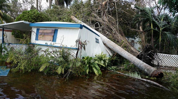 A trailer in a trailer park is pictured following Hurricane Irma in Key Biscayne, Florida, Sept. 11, 2017.