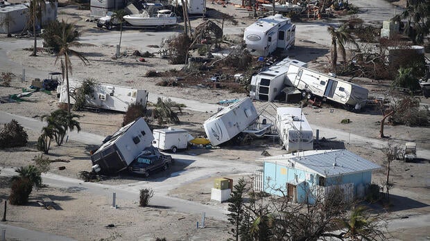 Damaged homes and RVs are seen at the Sunshine Key RV Resort & Marina after Hurricane Irma passed through the area on Sept. 13, 2017, in Sunshine Key, Florida.