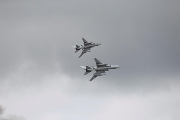 Polish jet fighter-bombers Sukhoi Su-22 fly during Dragon-17 military exercises at the military range near Drawsko Pomorskie
