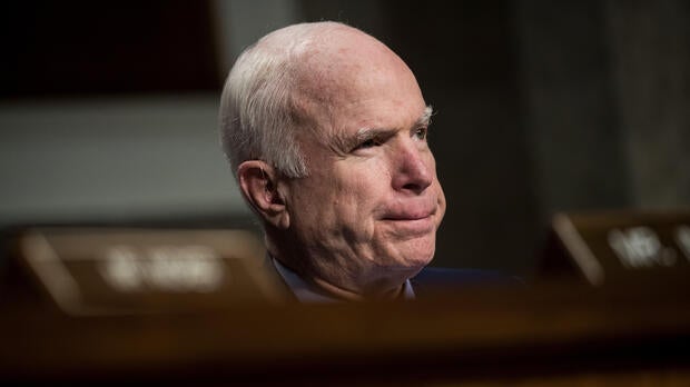 Sen. John McCain, R-Arizona, listens to testimony during a Senate Armed Services Committee hearing concerning the roles and responsibilities for defending the nation against cyberattacks on Capitol Hill in Washington Oct. 19, 2017
