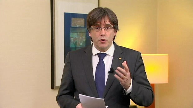 Sacked Catalan President Carles Puigdemont makes a statment in Brussels