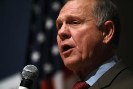 Republican U.S. Senate candidate Moore speaks at his election night party in Montgomery, Alabama
