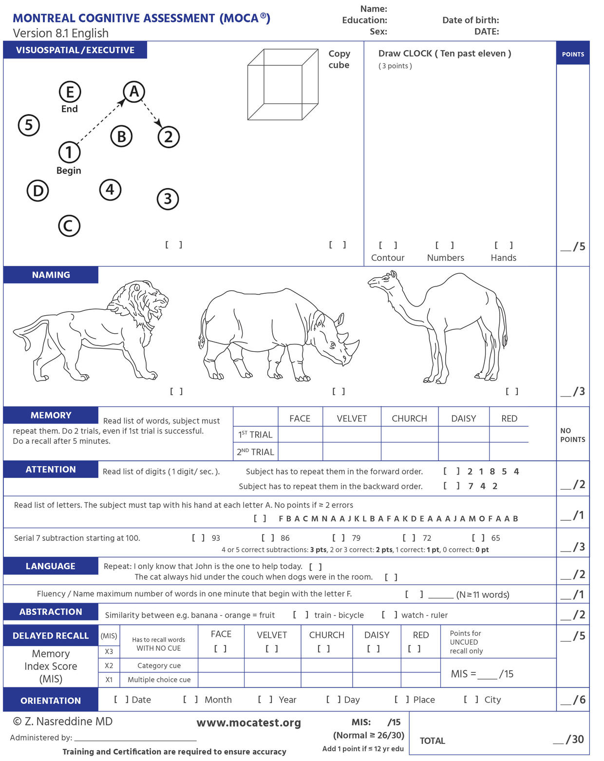 montreal cognitive assessment moca correct answers
