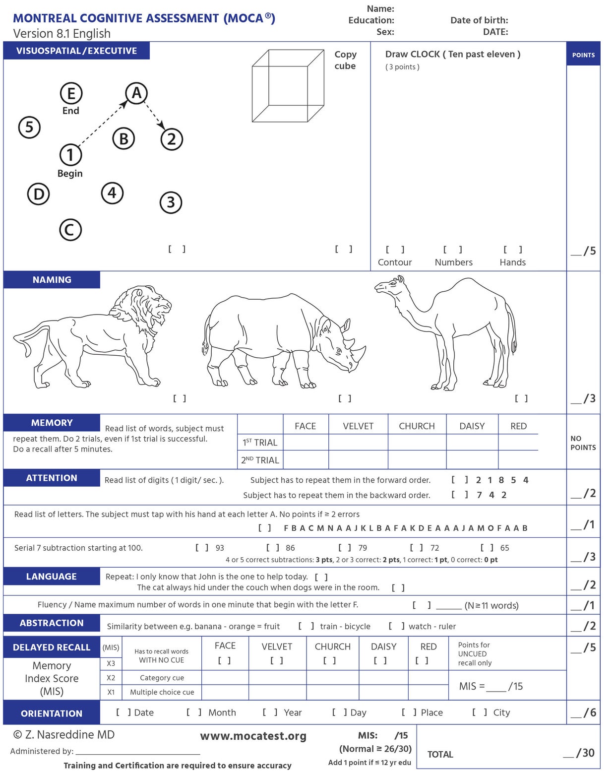 Moca Test English Version