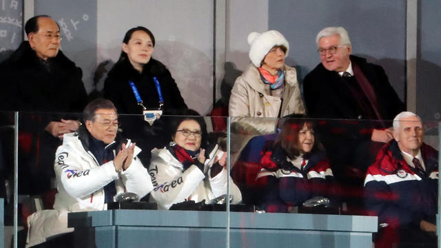 Dignitaries sit at the Winter Olympics opening ceremony in Pyeongchang 
