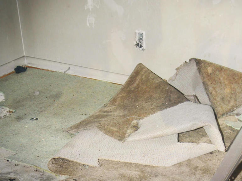 Missing carpet in Holley Wimick's aprtment