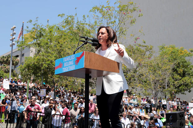 Senator Kamala Harris speaks during a national day of action called "Keep Families Together" to protest the Trump administration's "Zero Tolerance" policy in Los Angeles 