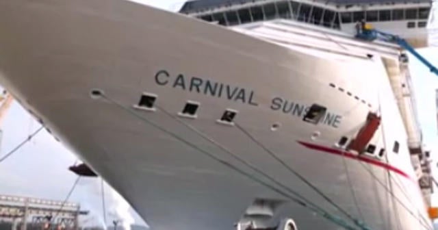 Carnival Sunshine cruise ship tilts hard to one side, terrifying