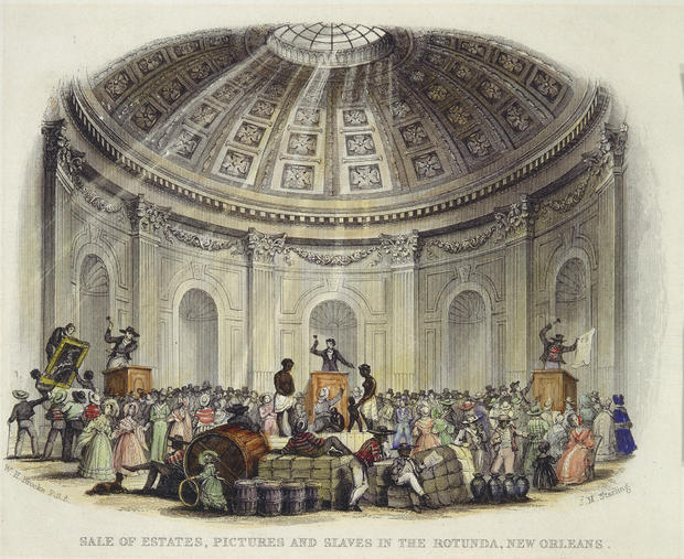Sale of Estates, Pictures and Slaves in the Rotunda, New Orleans 