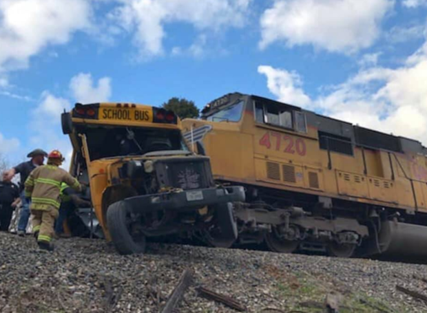 Athens school bus collision with train 