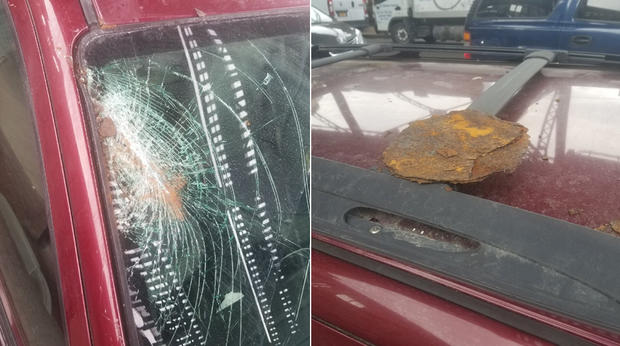 Debris From Subway Hits Car In Queens 