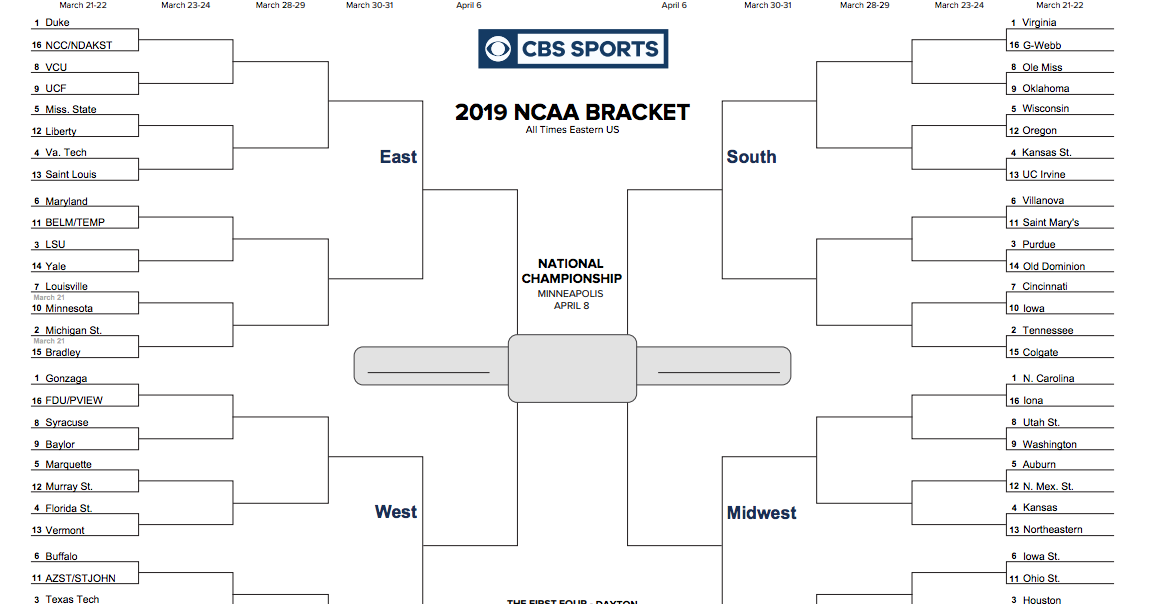 Cbs March Madness Bracket Printable Printable Blank World