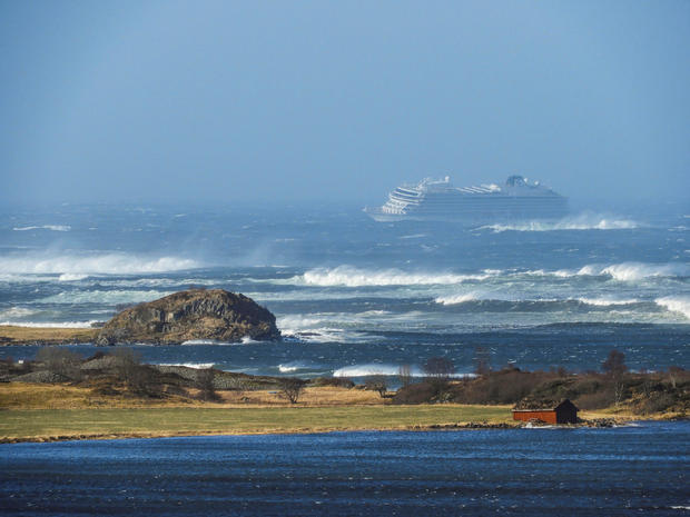 A cruise ship Viking Sky drifts towards land after an engine failure in Hustadvika 