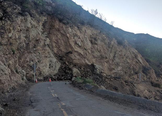 Large Rockslide Buries Mountain Road In Malibu 