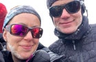 Robin Fisher and partner Kristyn Carriere take a selfie at Everest Base Camp 