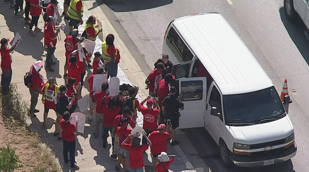 Catering workers protesting at American Airlines HQ 