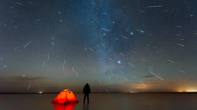Gemini meteor shower 2018 over lake in Erenhot, Inner Mongolia, China 