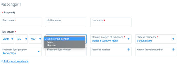 Do european airlines have non binary gender options