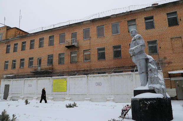 A monument to Soviet state founder Vladimir Lenin is seen in front of a penal colony, where Naama Issachar serves her sentence, in Moscow region 