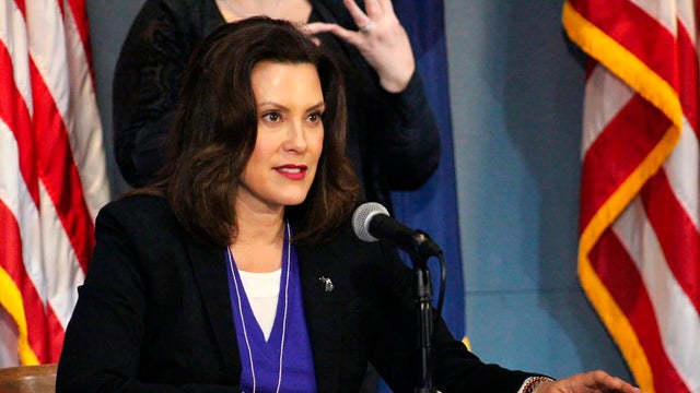 Michigan Governor Gretchen Whitmer addresses the state during a speech in Lansing, Michigan, April 17, 2020, in this photo provided by the governor's office. 