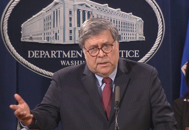 Video grab of U.S. Attorney General Barr holding news conference on nationwide protests in response to death of George Floyd in Washington