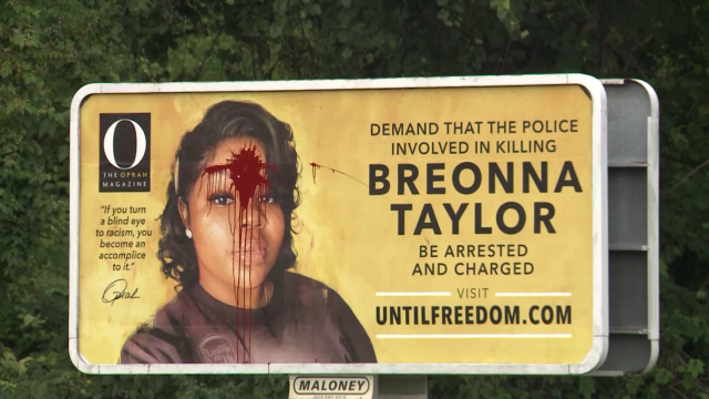 Breonna Taylor billboard in Kentucky vandalized with red paint splattered across her forehead