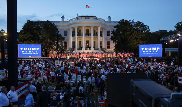 A crowd waits for U.S. President Donald Trump to deliver his acceptance speech as the 2020 Republican presidential nominee on South Lawn of the White House in Washington 