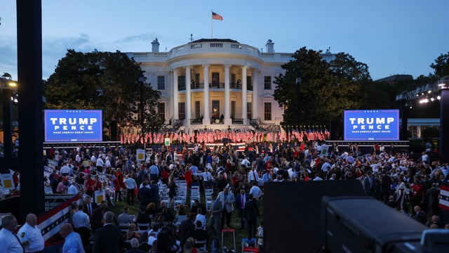 A crowd waits for U.S. President Donald Trump to deliver his acceptance speech as the 2020 Republican presidential nominee on South Lawn of the White House in Washington 