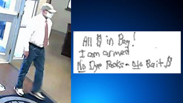 Suspected bank robber and note 