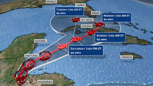 A graphic shows the probable path of Tropical Depression Eta as of November 5, 2020. 