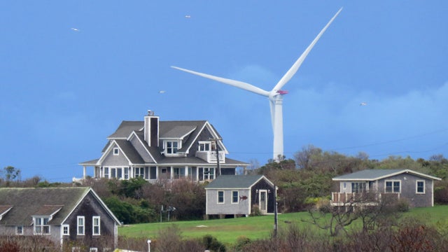 View of wind turbines off Block Island, Rhode Island in 2017 