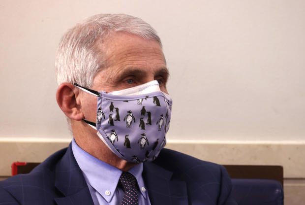 Dr. Anthony Fauci wearing two face masks at a White House briefing 