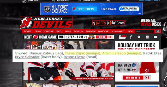 Mumps outbreak hits NHL hockey teams