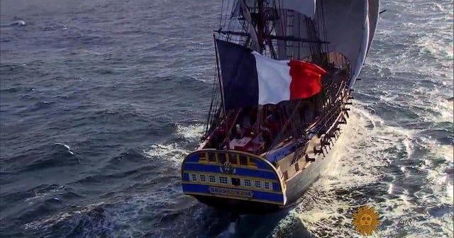 French warship replica sets sail for America