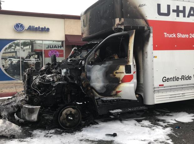 Early Morning Pursuit With Stolen U-Haul Crisscrosses LA, Orange Counties; Ends In Fire 