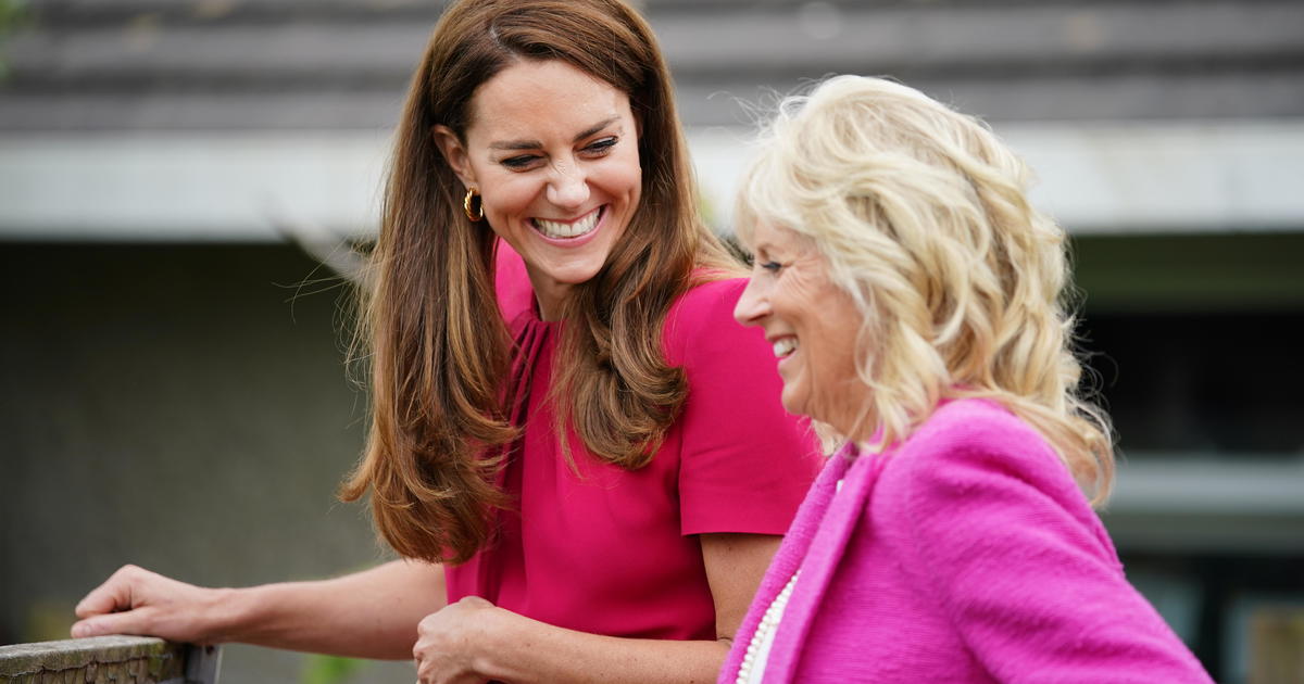 Jill Biden and Kate Middleton meet for the first time to visit a school and feed rabbits