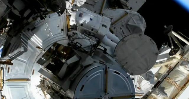 Astronauts install new solar panel on the International Space Station