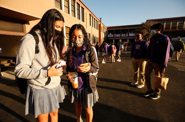 High School students return to in-person instruction at St. Anthony Catholic High School in Long Beach March 24, 2021. 
