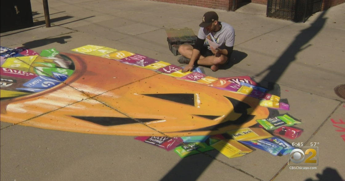 Artist Nate Baranowski Uses Chalk Art To Bring Halloween Festivity To Howard Street In Rogers