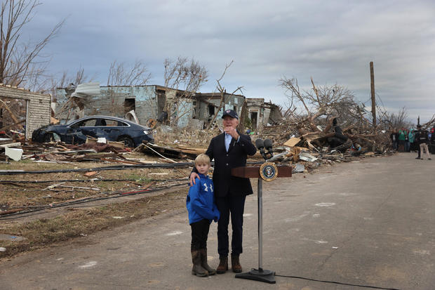 President Biden Speaks In Dawson Springs, Kentucky In The Aftermath Of Deadly Midwest Tornadoes 