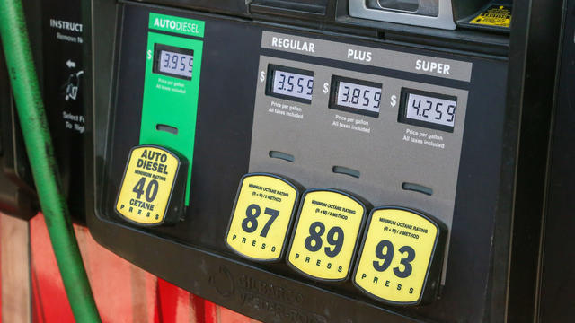 A gas pump at a Sheetz convenience store displays the prices 
