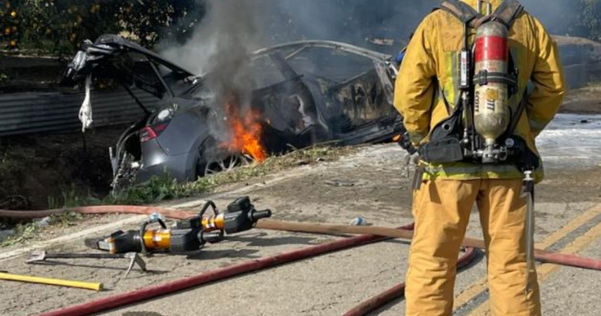 Tesla Sedan Burns For 4 Hours After Crash, Fire Near Fillmore CBS Los Angeles