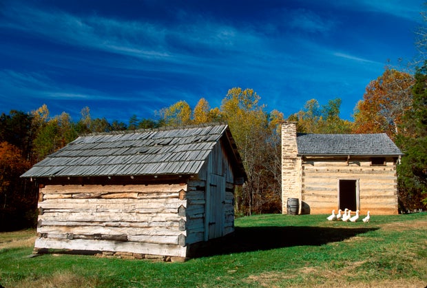Booker T. Washington National Monument, smokehouse dining cabin, Moneta, Virginia.