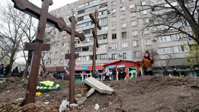 A view shows graves of civilians in Mariupol 